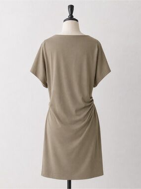 H&M Gathered Crepe Dress Khaki Olive Side Ruched Mini Butterfly Sleeve XL